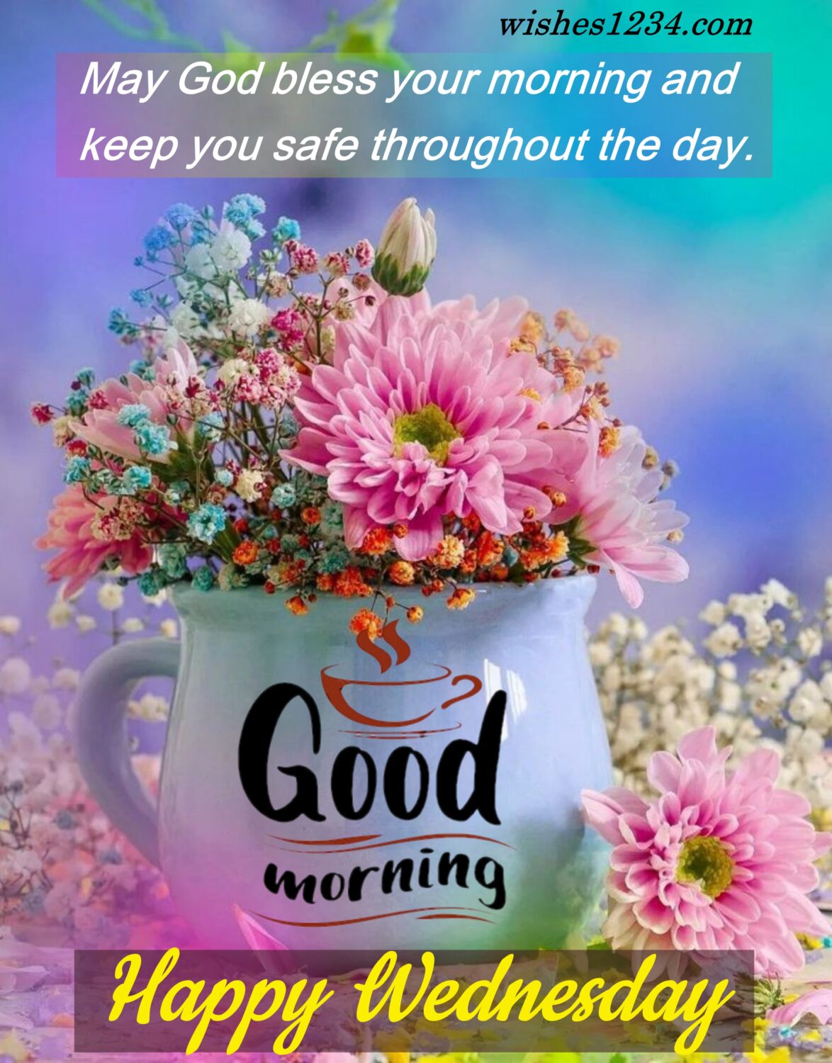 Mug with flowers, Happy Wednesday quotes | Happy Wednesday images.