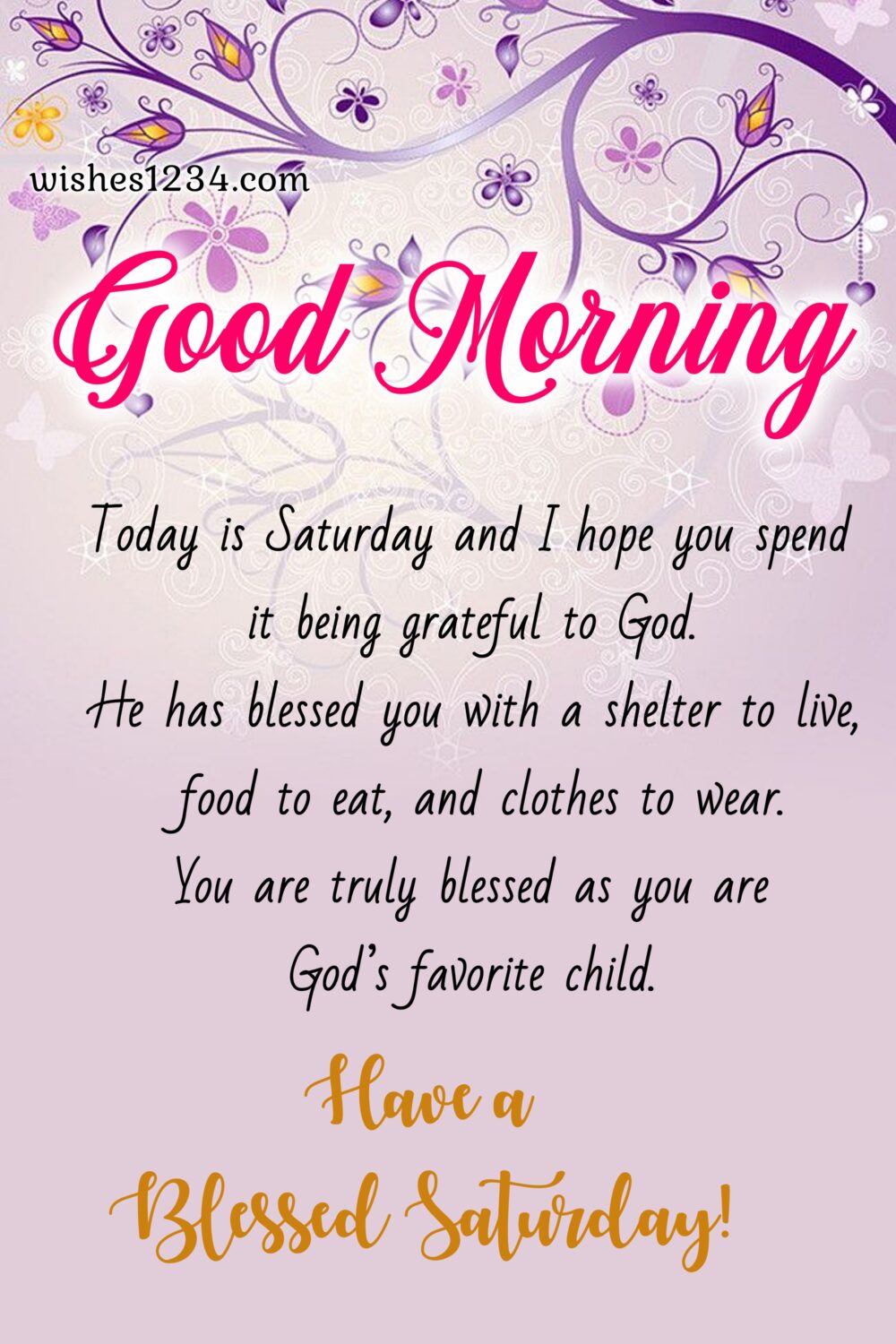 Saturday blessing with lilac Background, Good Morning Saturday.