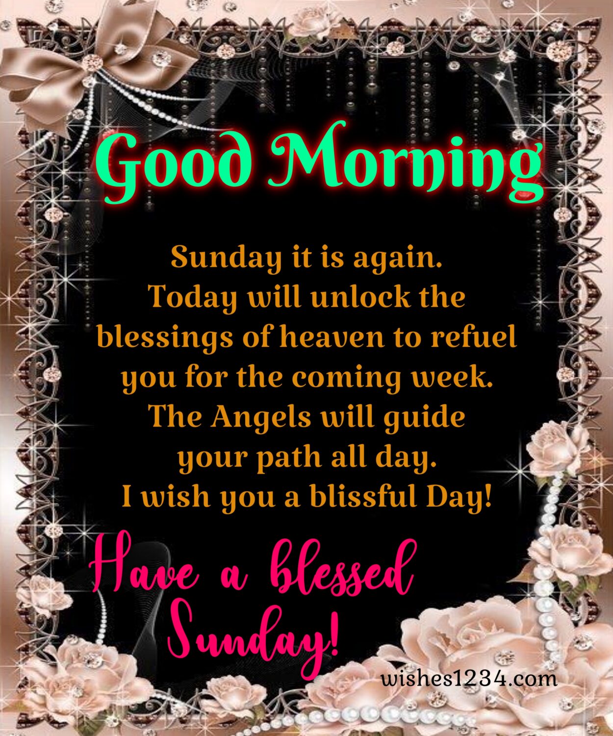Blessed sunday greeting with golden border, Happy Sunday.