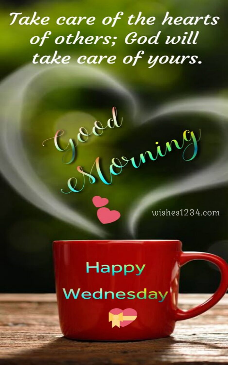 Coffe cup with heart shape fume,Good Morning Wednesday