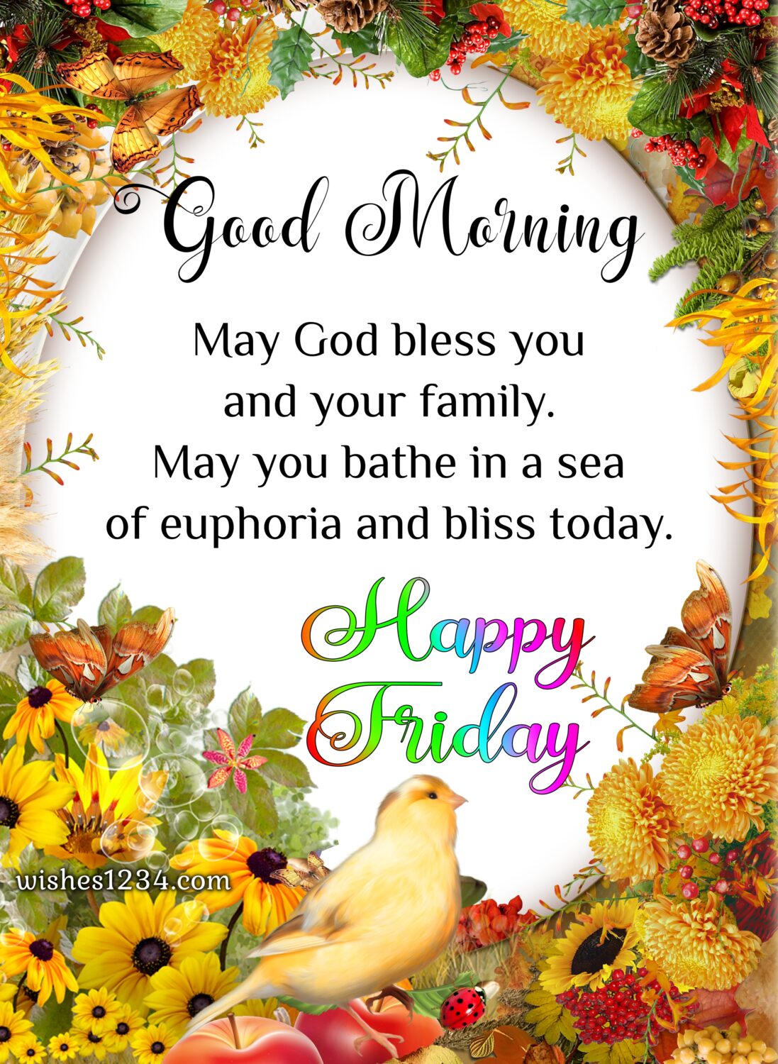 Flowers border with friday blessing, Happy Friday Images | Friday Blessings | Quotes about Friday.
