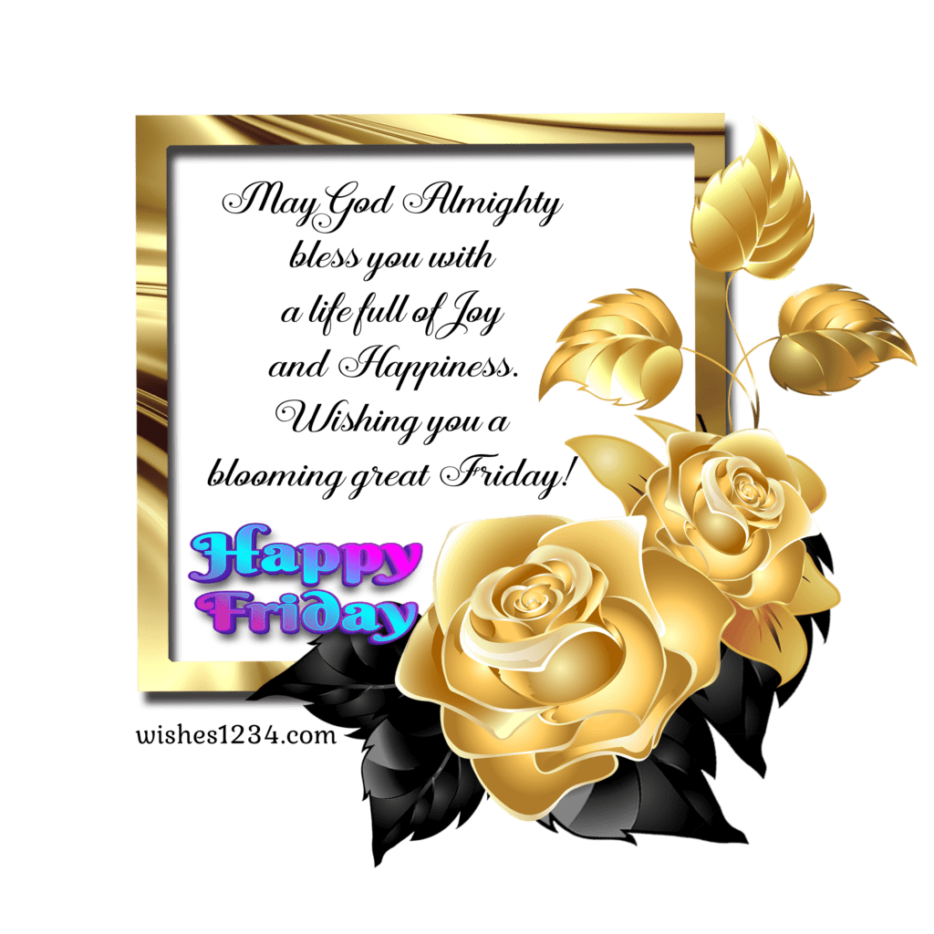 Friday blessings with golden rose background.