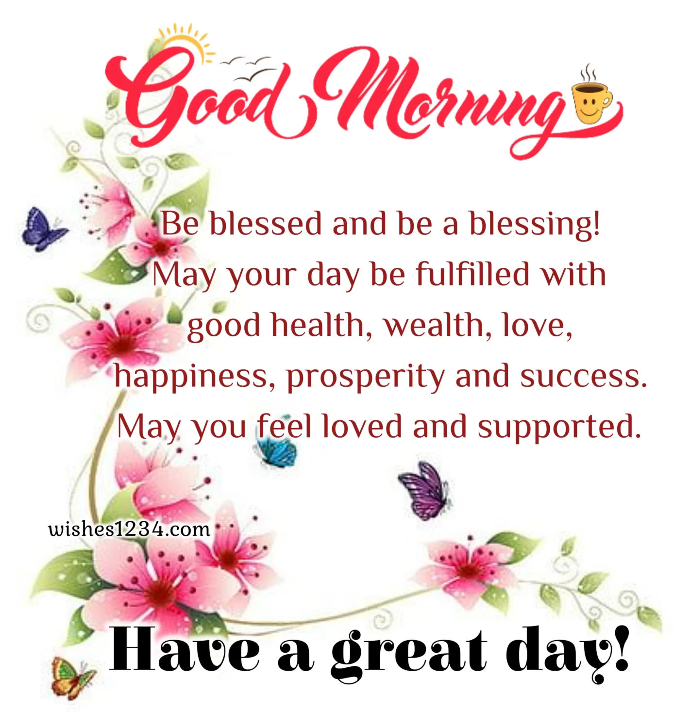 Good morning greetings with flower border, Morning Quotes