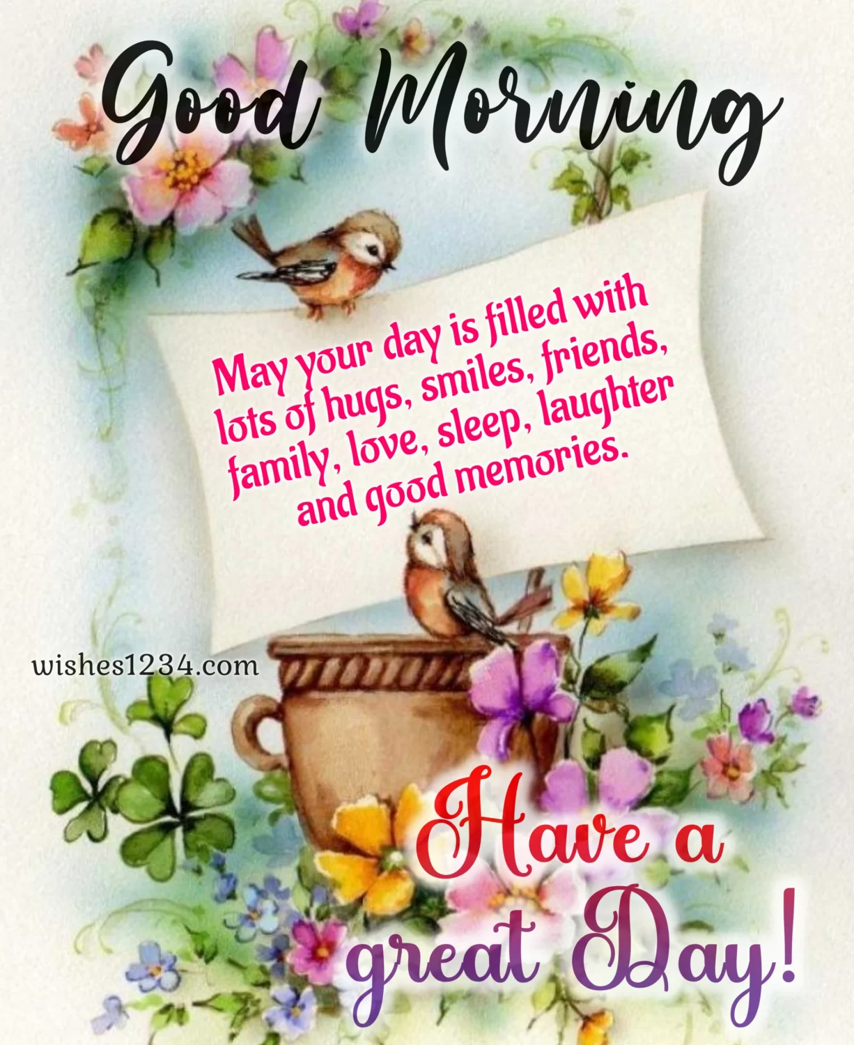 Good morning wishes with birds poster, Morning Quotes.