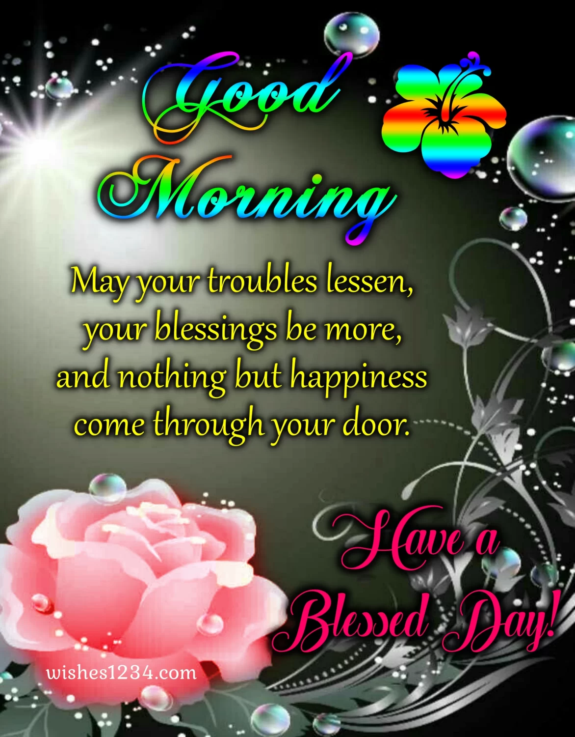 Morning blessing with pink rose, Good morning images with quotes.
