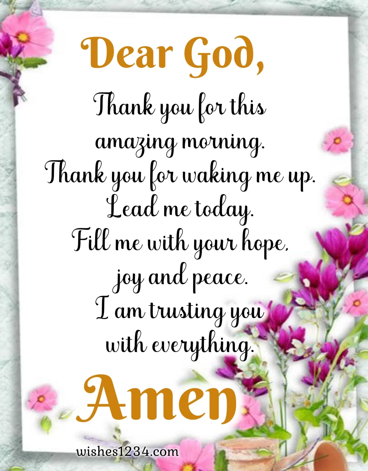 Morning prayer with purple flower border, Good morning quotes inspirational.