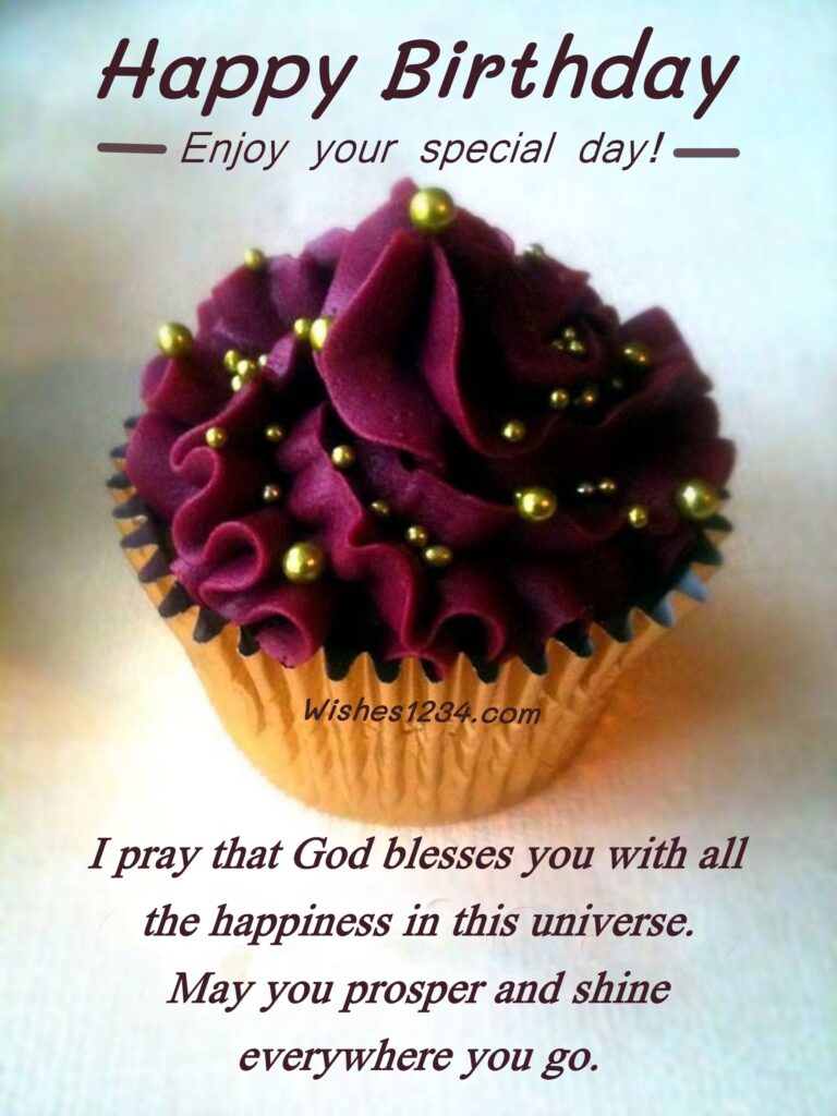 Puple cake muffine, Birthday wishes for friend.