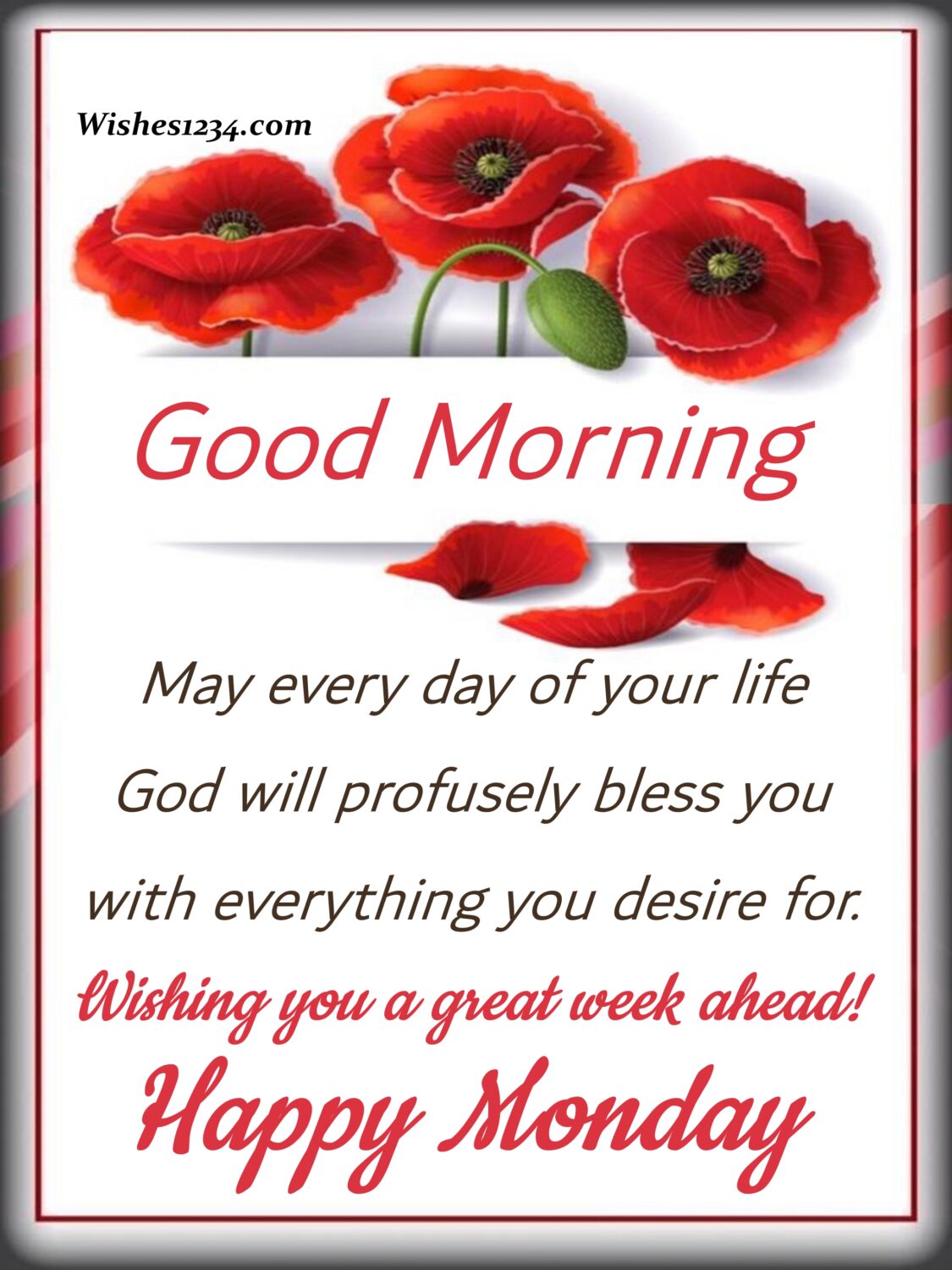 Red flower greeting card, Happy Monday Quotes | Monday morning quotes.