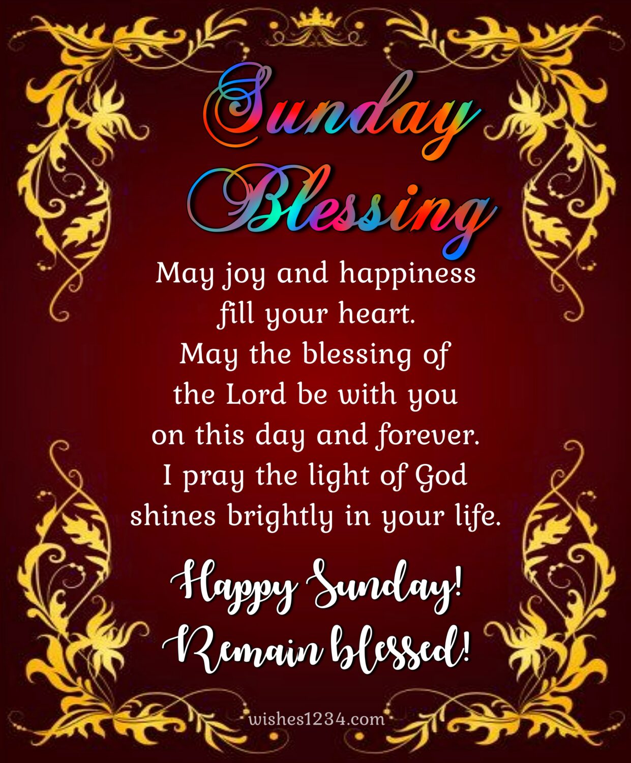 Sunday blessing with red and golden border, Happy Sunday