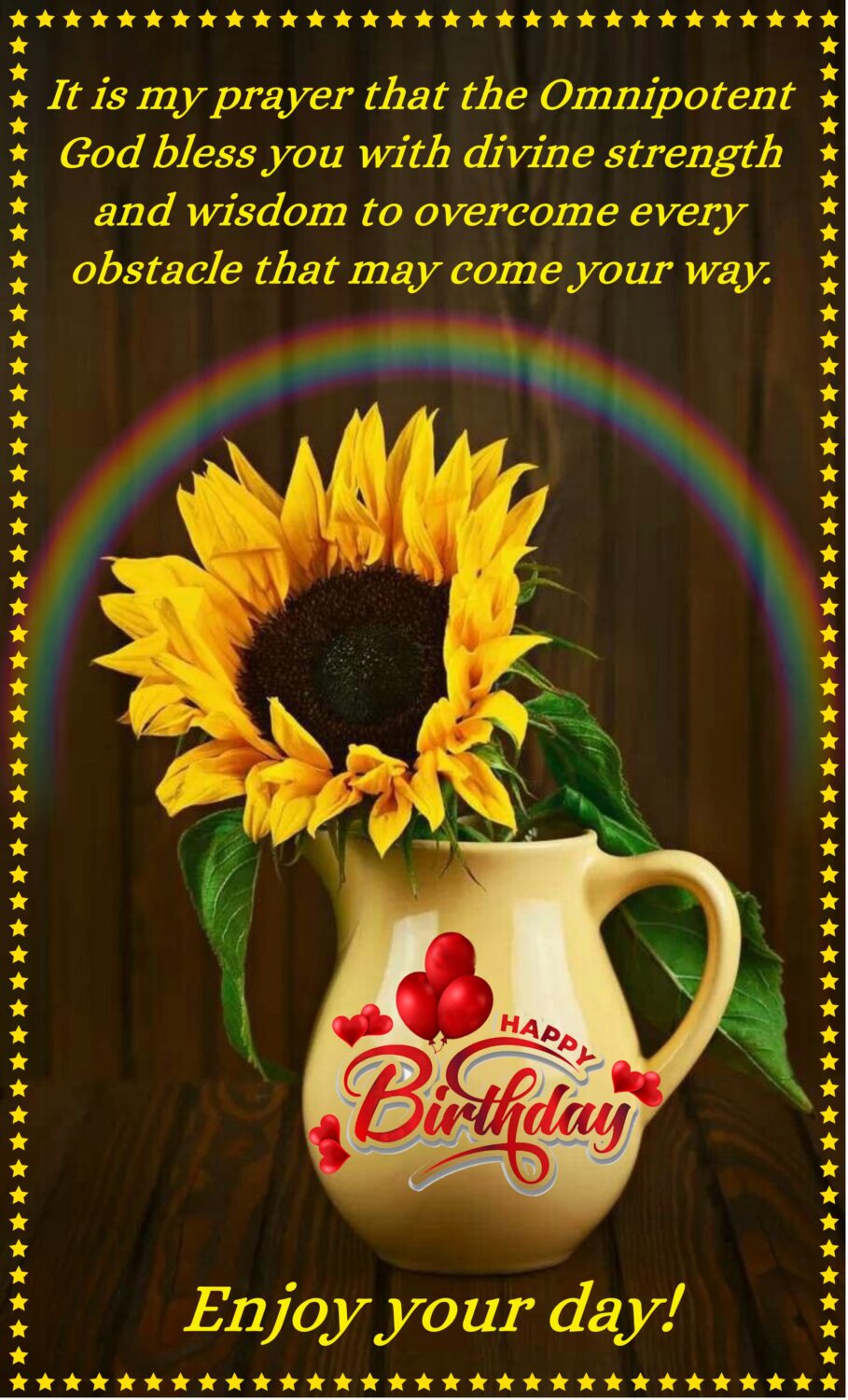Sunflower in a jug, Birthday Wishes.