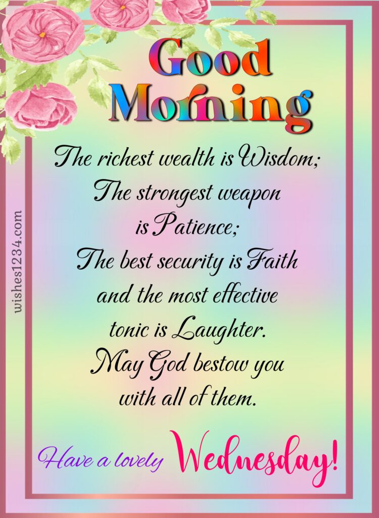 Wednesday quote with pink rose border, Blessings Wednesday.