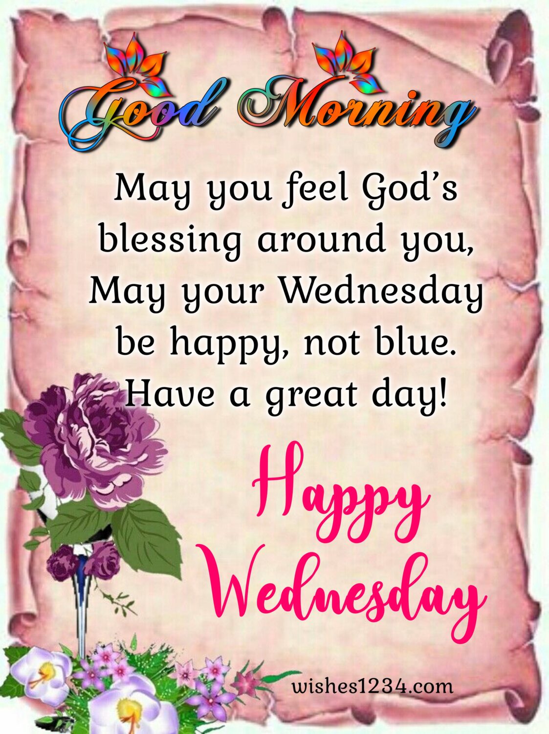 Wednesday quotes with Old perchament wallpeper with flower design, Wednesday quotes.