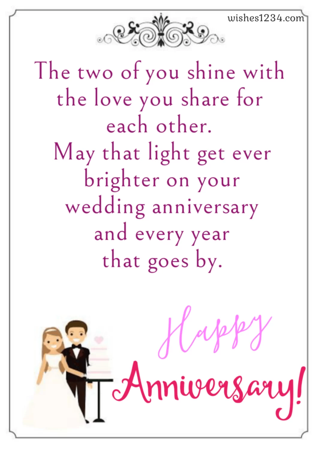 Bride and groom with wedding cake, Wedding anniversary quotes, Happy Wedding Anniversary.