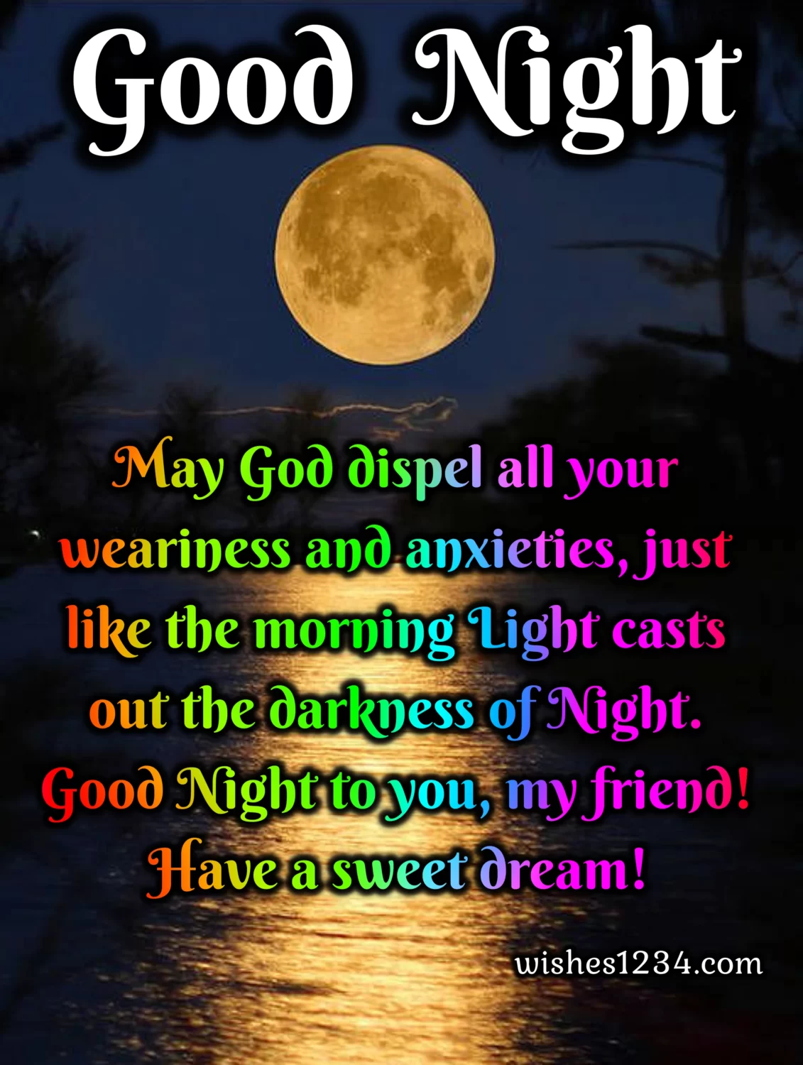 Good night blessings with bright full moon in background, Goodnight and God Bless You Quotes.