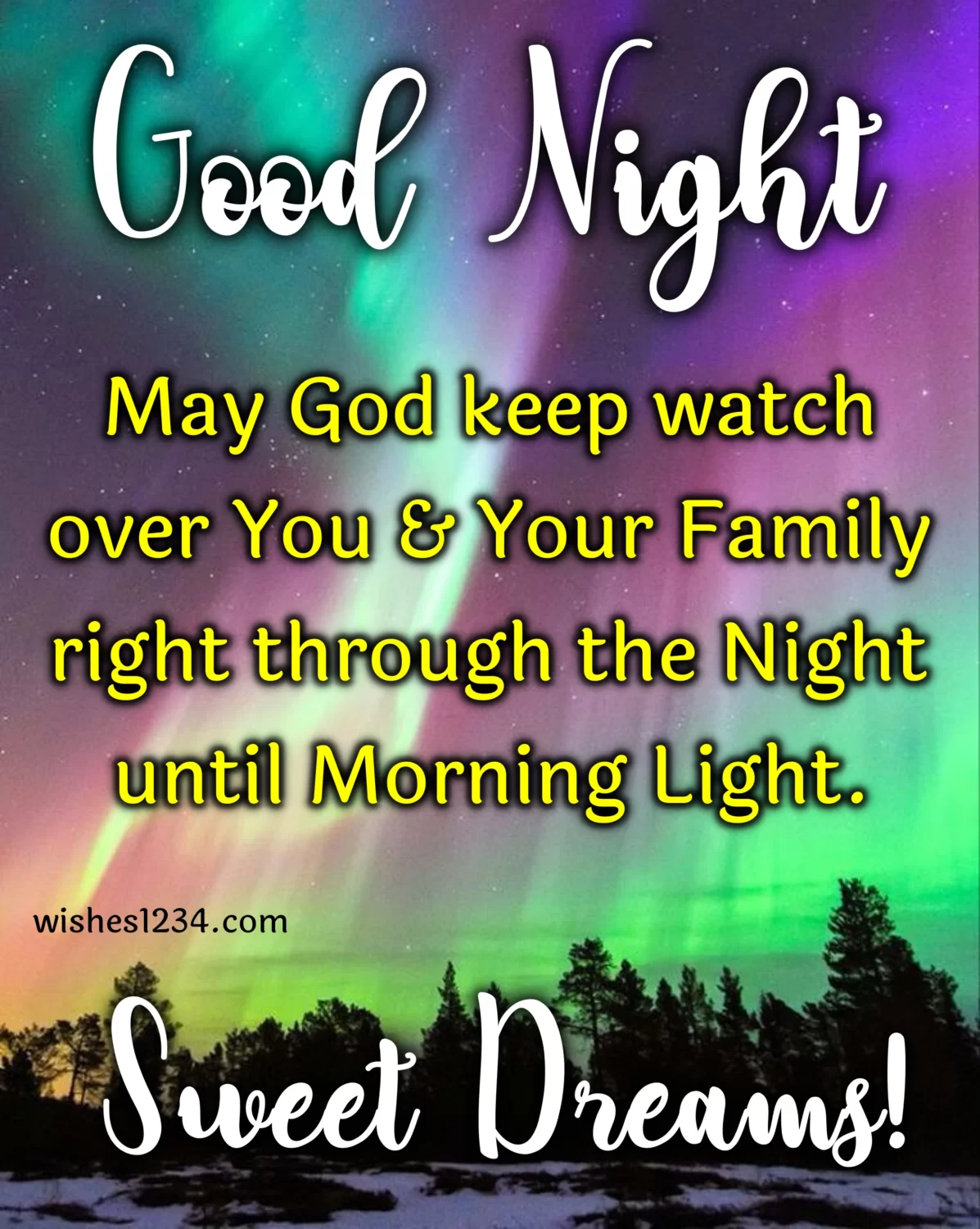 Good night message with northern light background, Good Night Quotes.