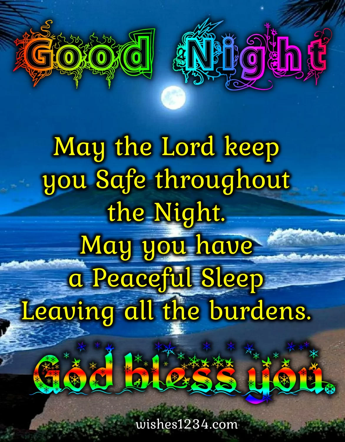 Good night prayer with sea shore in background, Good Night Prayers