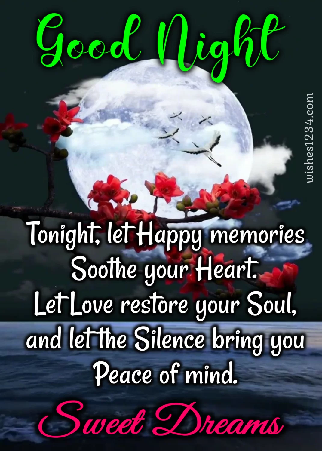 Good night wishes with bright moon in background, Good Night with Quotes.