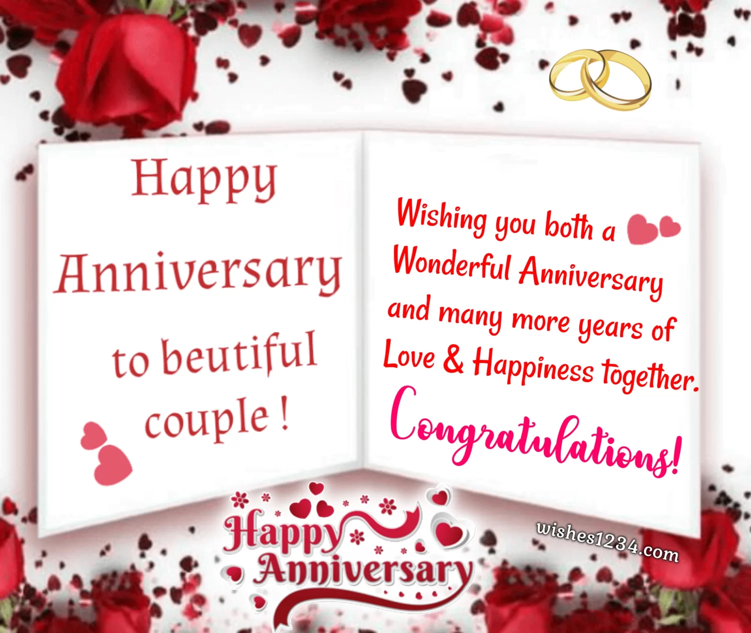 Greeting card with red roses, Wedding anniversary quotes, Wedding Anniversary Wishes for Couple.