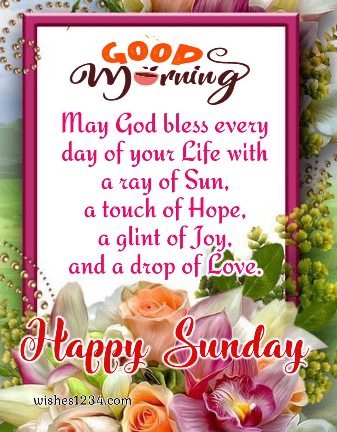 Happy sunday with flower painting background, Sunday Quotes.