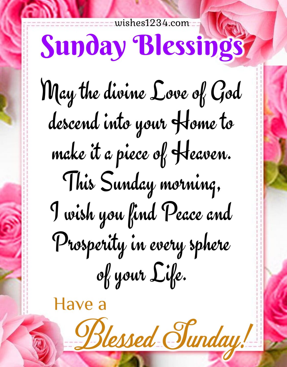 SuSunday blessings image with pink roses border, Sunday Blessings Images.