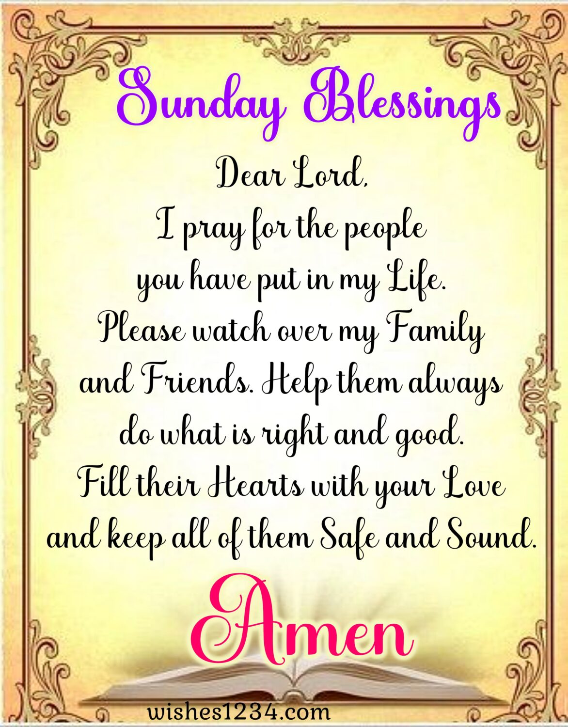 Sunday blessings with golden design border, Sunday Blessings Images.