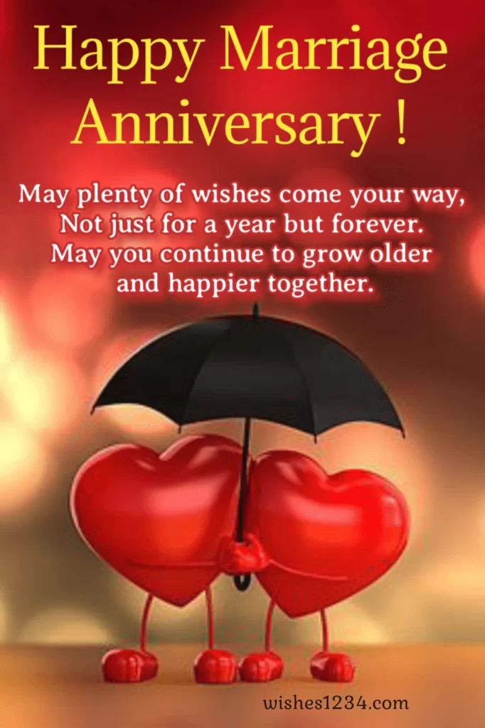 Two red hearts holding umbrella, Wedding anniversary quotes, Wedding Anniversary Quotes.