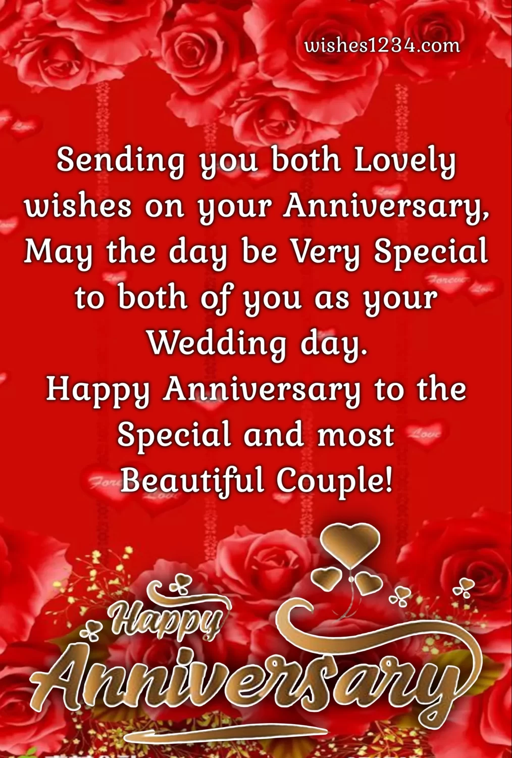 Wedding anniversary quote with red roses, Happy Anniversary.