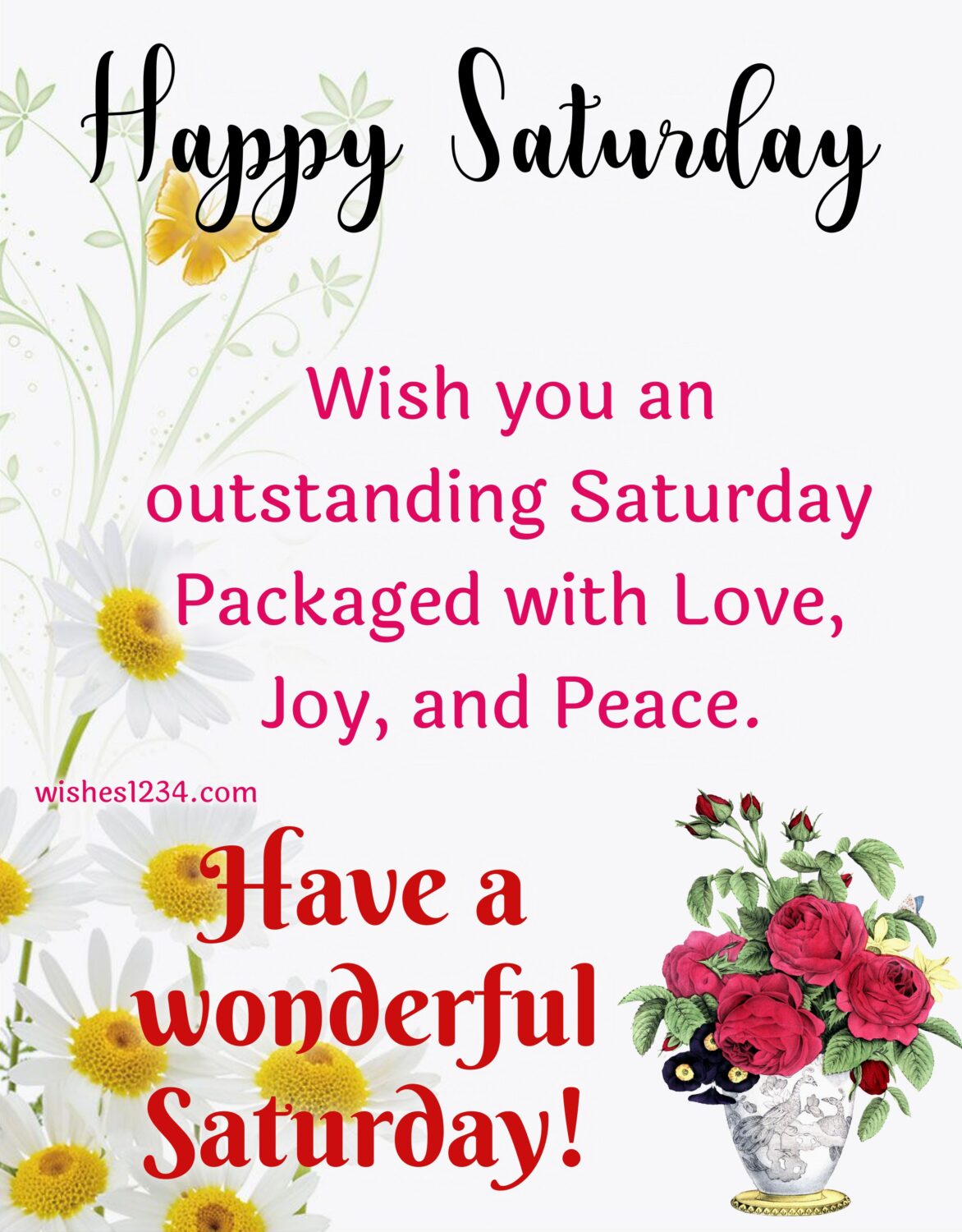 Saturday quotes with white daisy background, Good Morning Saturday Images.
