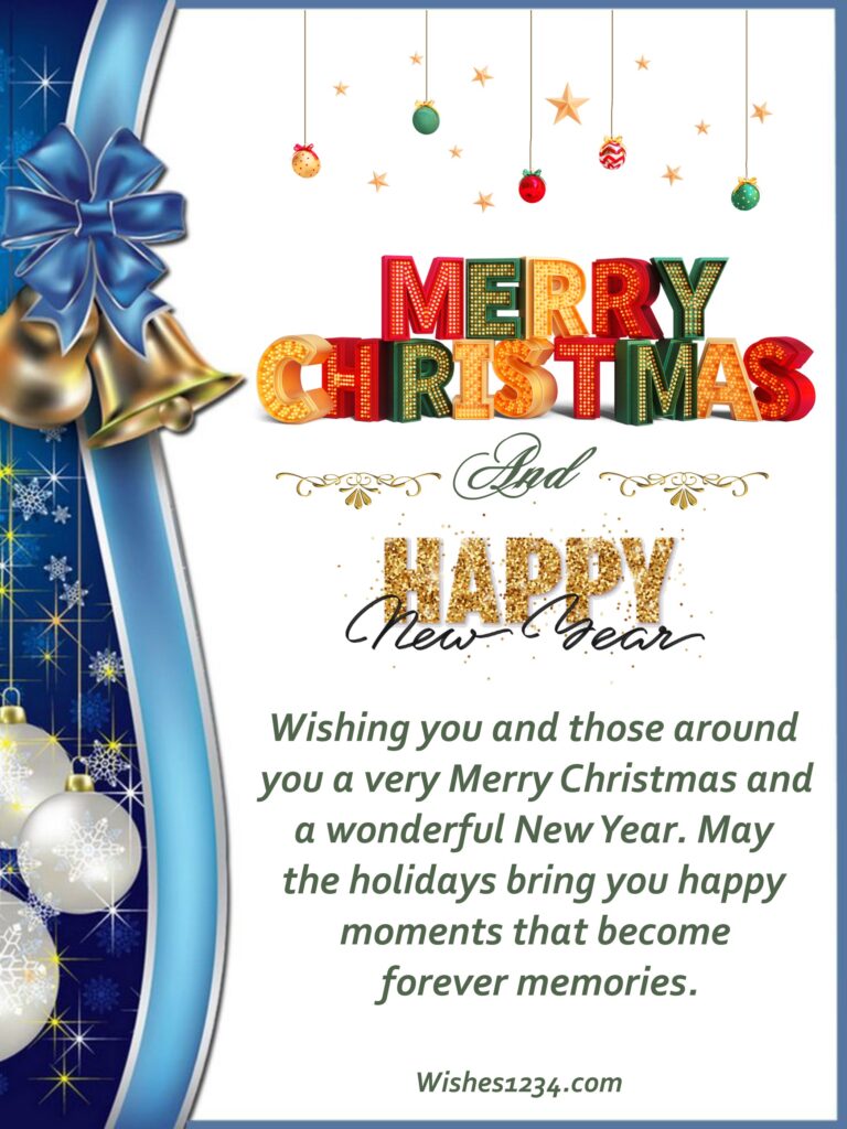 White & blue background with jingle bell, Happy Christmas.