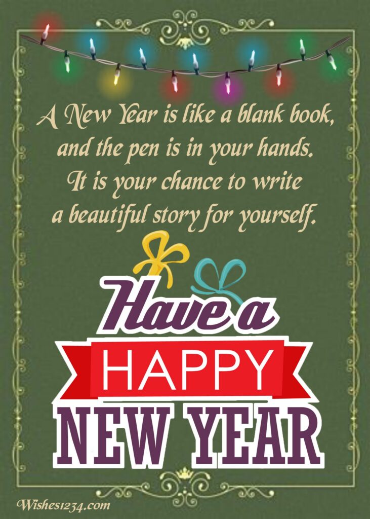 New Year Message with Green colour frame wallpaper.