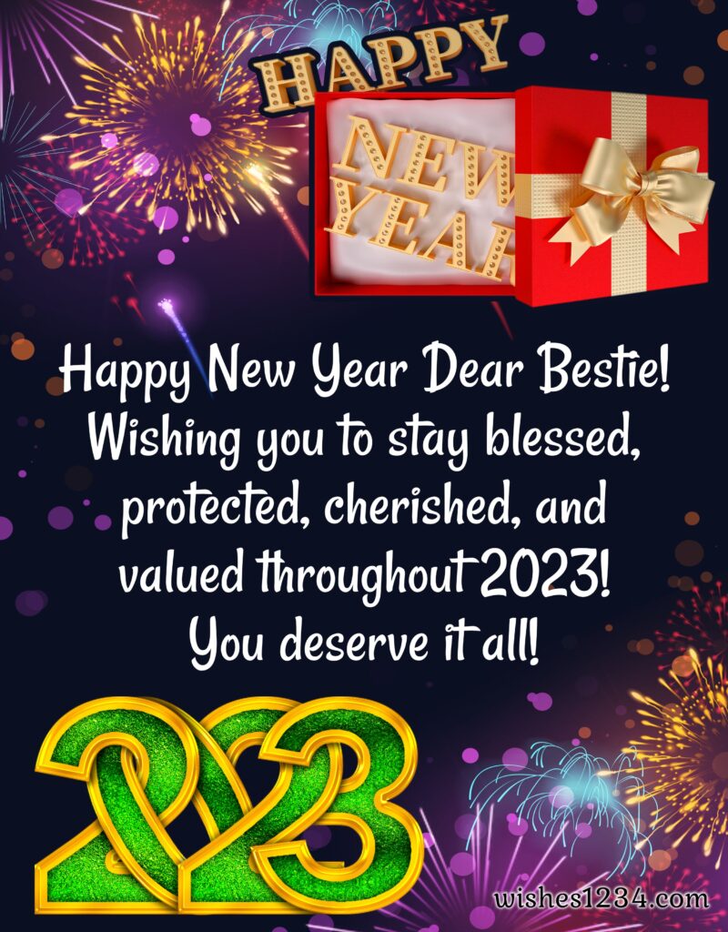 Happy new year quotes with firework background, New Year Greetings.