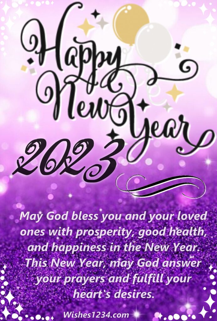 Happy new year with Purple glittering background, Happy New Year wishes quotes messages.