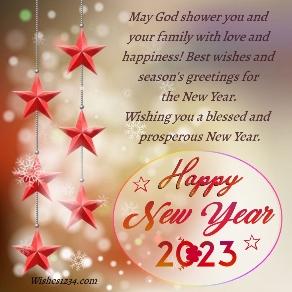Happy new year quotes with Red stars decoration wallpaper.