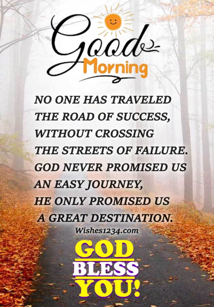 Message good morning with Road and trees background. 