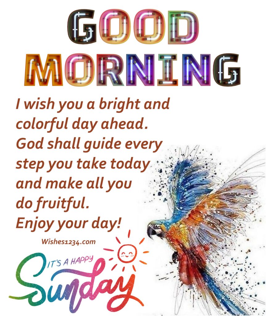 Sunday quote with Colorful parrot on white wallpaper.