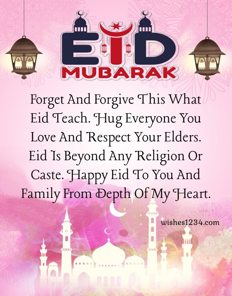 Eid greetings with beautiful mosque card.