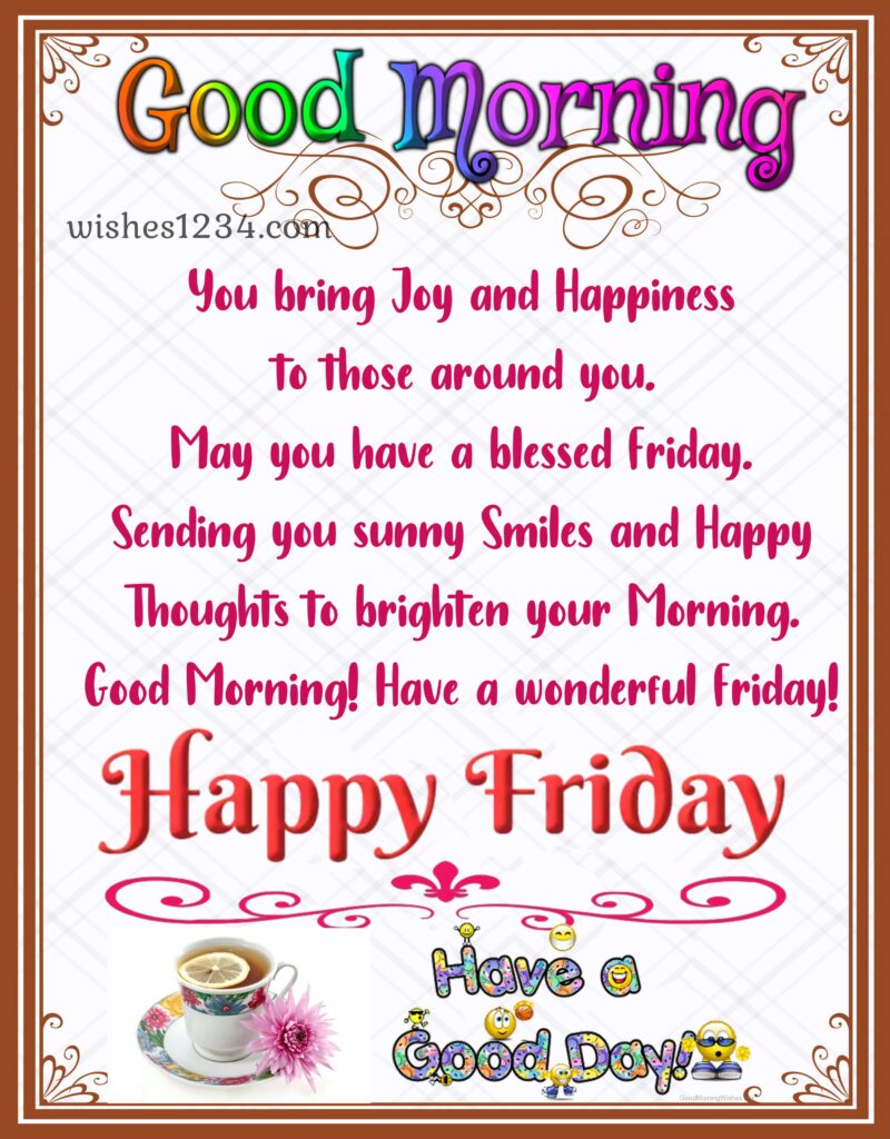 Friday Good Morning wishes and blessings, Friday greetings with beautiful card.