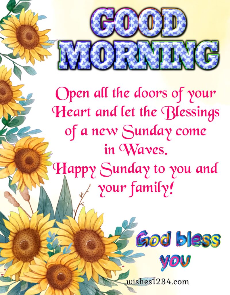 Sunday blessings with beautiful sunflower background.