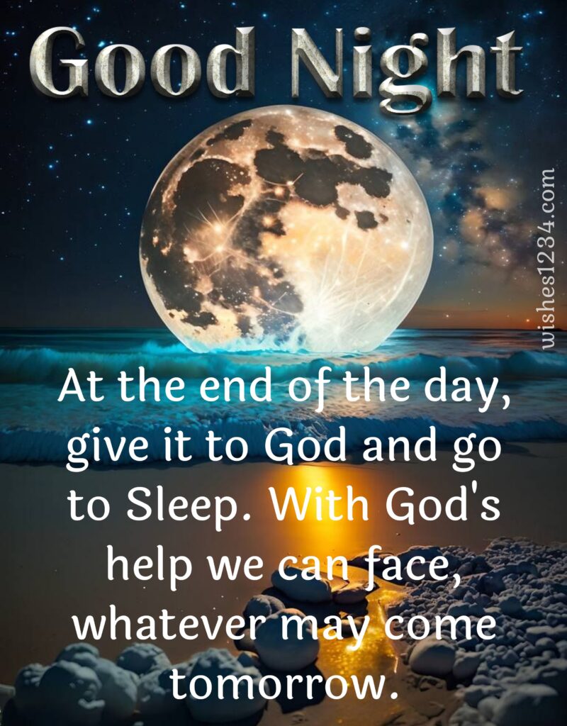 Good night quote with full moon and sea ,Good Night Images| Good night Blessings,wishes1234.com
