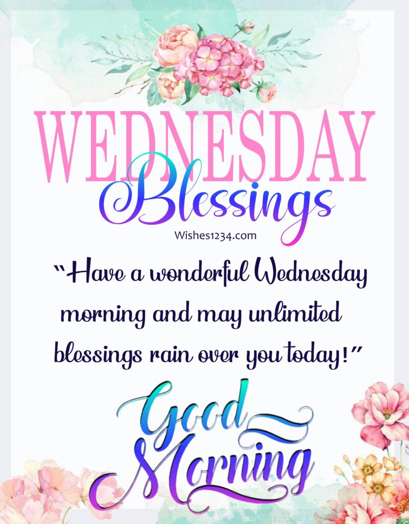 Wednesday blessings with Pink flowers background.