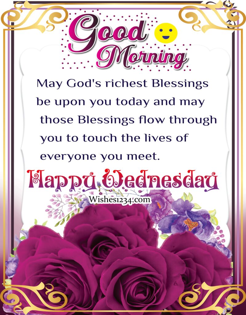 Wednesday blessings and quotes with Purple roses with golden frame wallpaper.