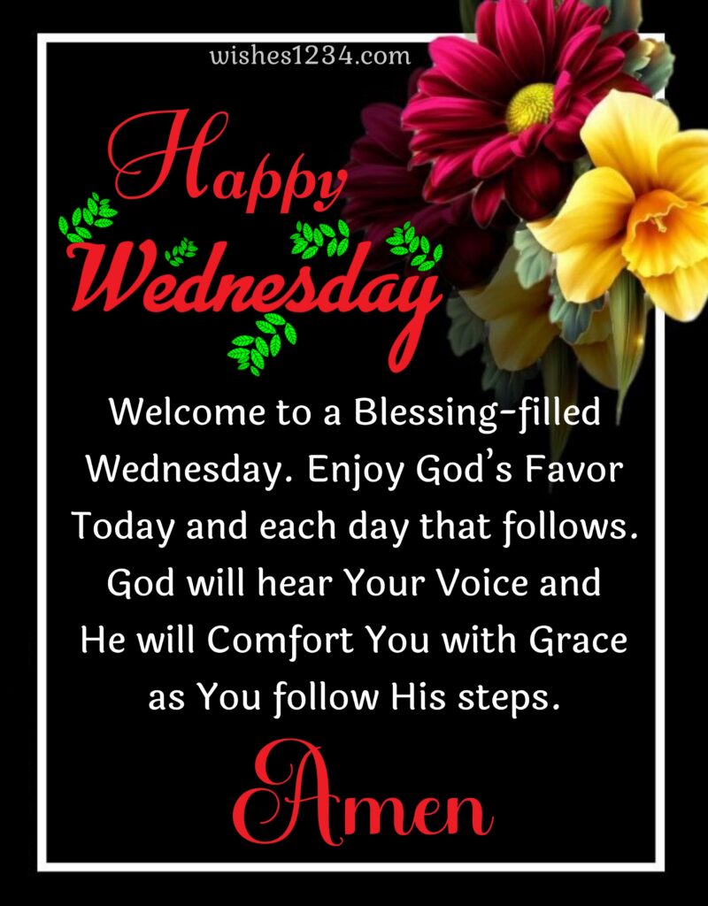 Wednesday prayer with red and yellow flower border.