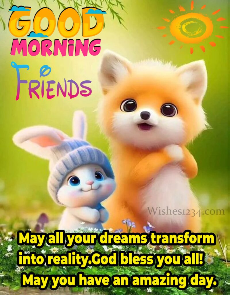 Beautiful Good morning image with Rabbit and cat cartoon wallpaper.