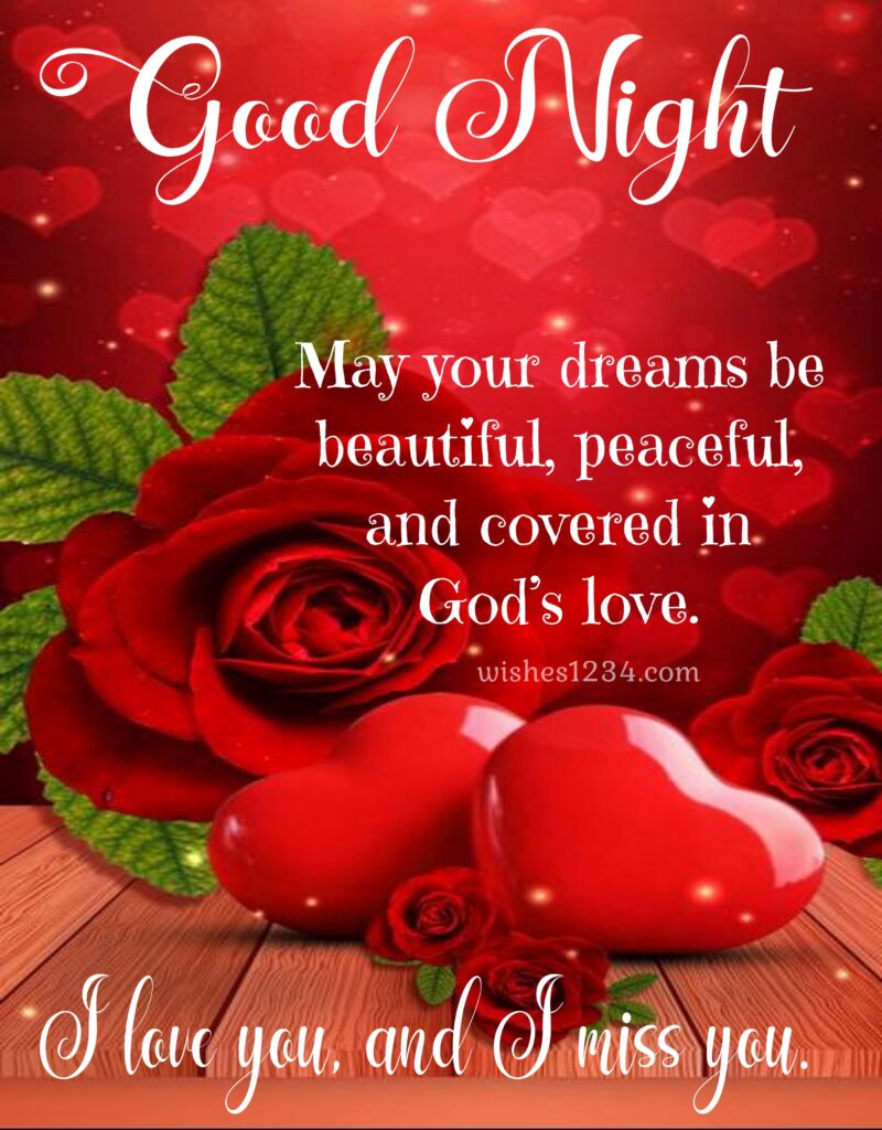 Good night image with roses and hearts.