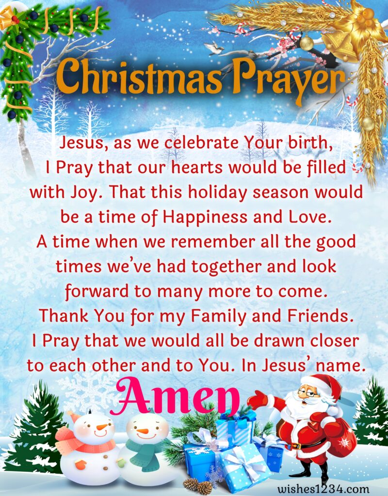 Christmas Prayer with Santa and gifts.