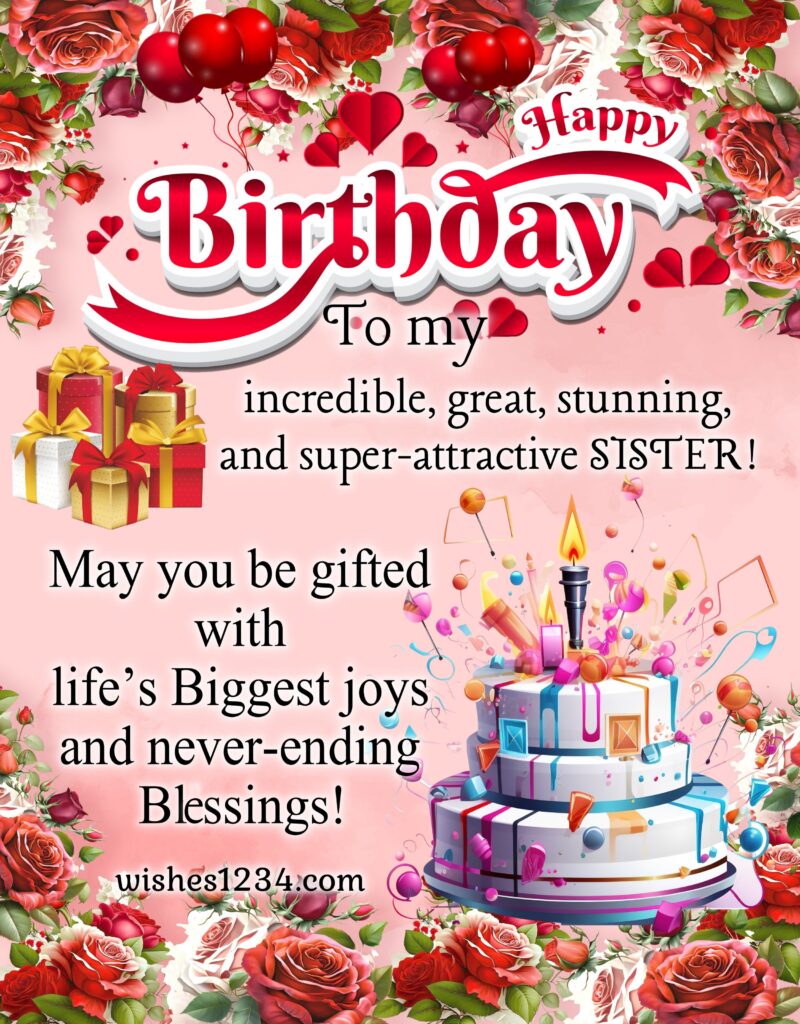 Happy birthday Sister blessings image.