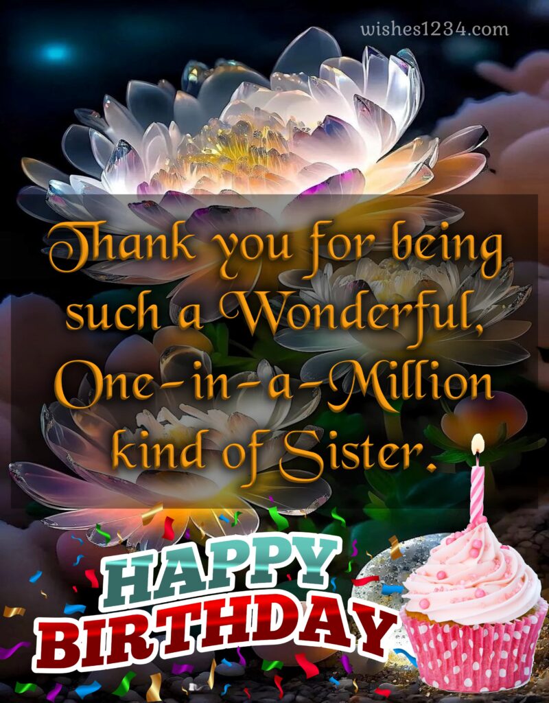 Happy birthday sister wishes with lotus image.
