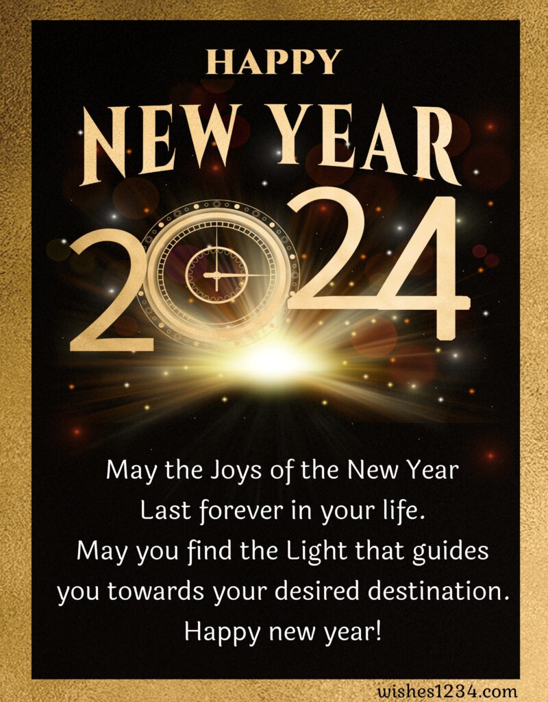 Happy New year 2024 beautiful image with golden clock.