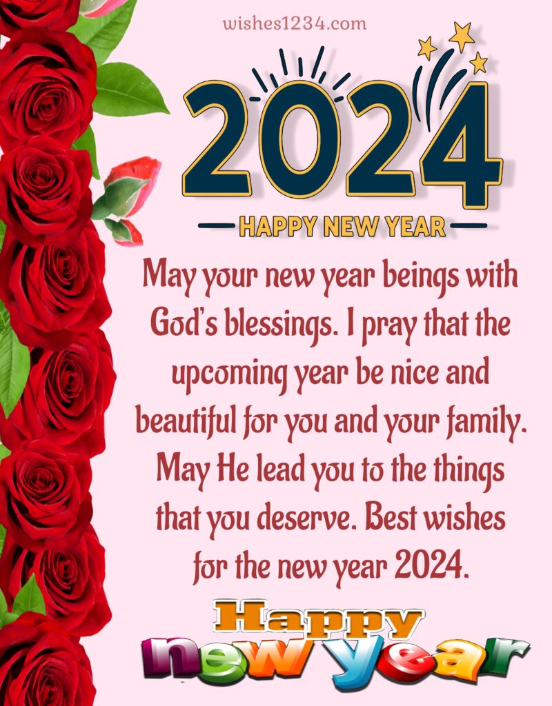 Happy new year 2024 wishes with roses.