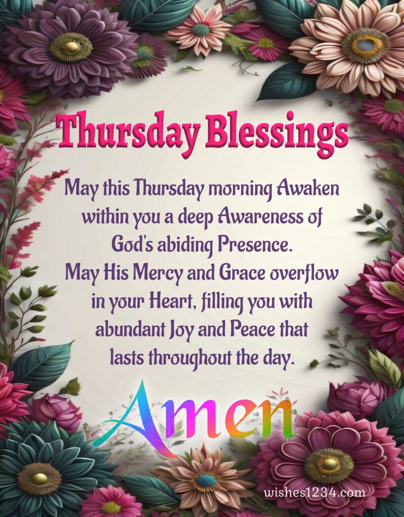 Thursday blessings with beautiful flowers border.